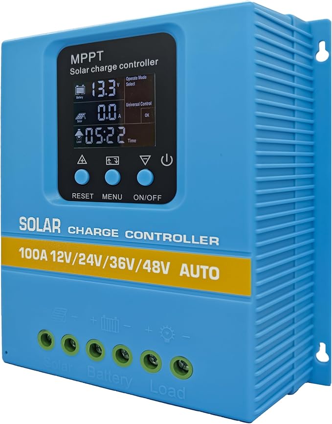 MPPT Solar Charger 60A/80A/100A Selectable Dual USB &amp 3-Stage Protection for Street Light/Home Power Systems LCD Display (100A)