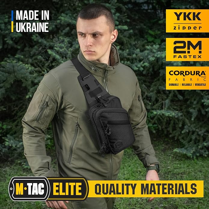 M-Tac Tactical Carry Combo Shoulder Chest Pack for Concealed Handgun (Black) + Elite Sling Bag Hexagon - EDC Tactical Crossbody Concealed Carry CCW Chest Pack (Black HEX)