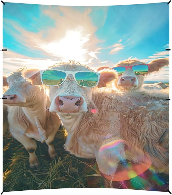ALAZA Cows with Sunglasses Funny Beach Tent Sun Shelter UPF50+ Protection Beach Shade Canopy w/ 4 Sandbags for Outdoor Camping Fishing Backyard Fun Picnic 10x9 ft