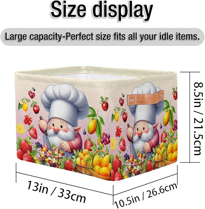 Pardick Cute Gnome Friut Basket Storage Bins Large Fabric Toys Storage Cube Box with Handles Collapsible Closet Shelf Cloth Organizer Basket for Nursery Bedroom Bathroom Holiday Gift