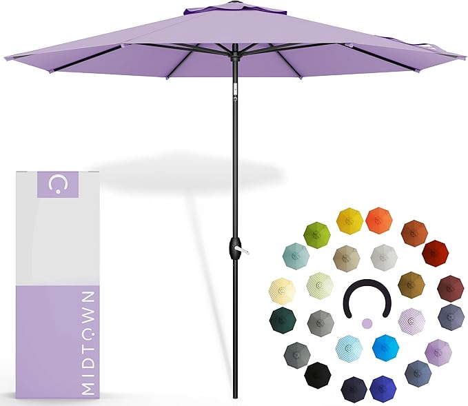 Midtown Umbrellas 10-Year-No-Fade - 8 Ft - UV Proof Purple Polyester Fabric - Umbrella Outdoor Patio Auto-Tilt Aluminum Frame Patio Umbrella for Garden Pool &amp Deck - Black Pole