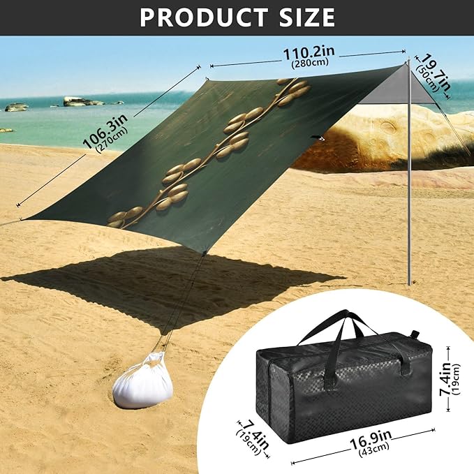 xigua St. Patrick's Day Beach Tent Sun Shelter with Carrying Bag - Silver Coated Oxford Fabric Beach Canopy for Beach Camping Fishing - Includes Windproof Ropes Sandbags &amp Stakes