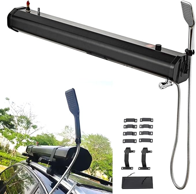 Pressurized Roof Rack Water Tank with Shower &amp 5.58FT Hose Lightweight Design Multi-Functional Overland Shower for SUVs Trucks Off-Road &amp Camping4.8Gal/18L