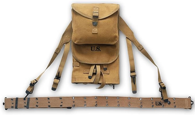WW2 US M1928 Haversack and M36 Belt Vintage Canvas Bag Replica of WWII Field Equipment Set