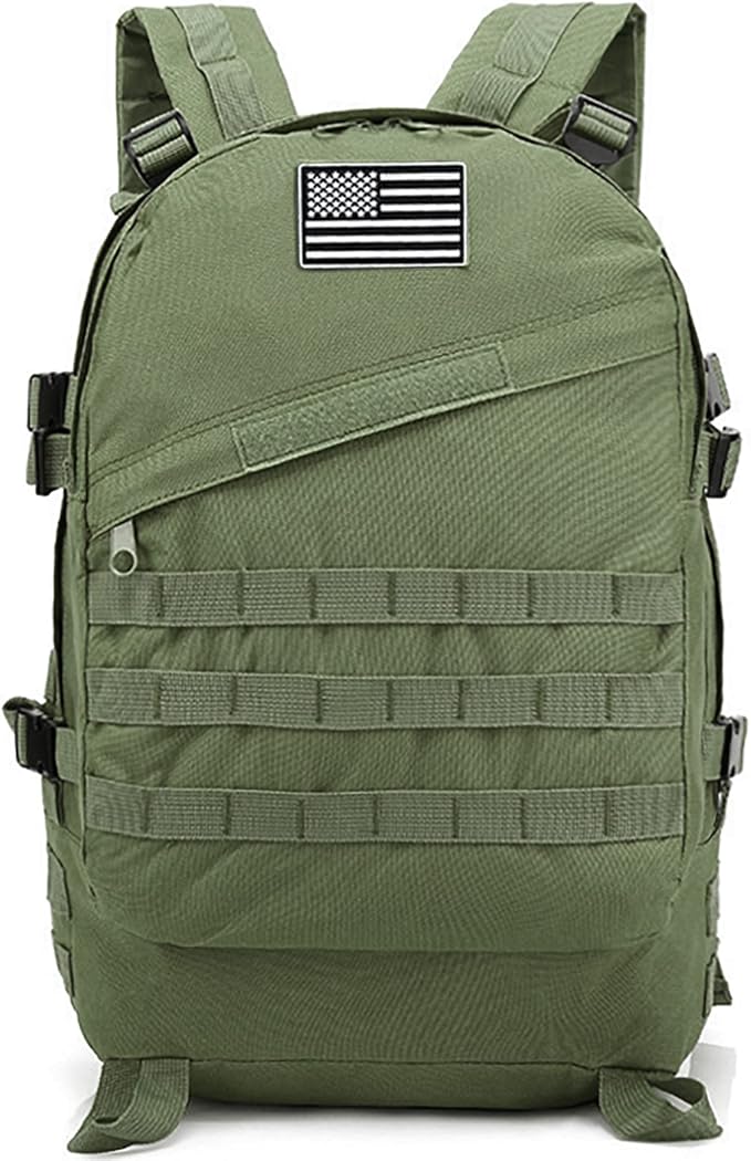 LIMHOO Camo Backpack 40L Military Tactical Backpack Hiking Trekking Rucksack with USA Flag Patch (Army Green)