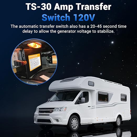 30 Amp Transfer Switch Automatic Generator Transfer Switch for RV Shore Power Speedboats 120V ATS Auto Black