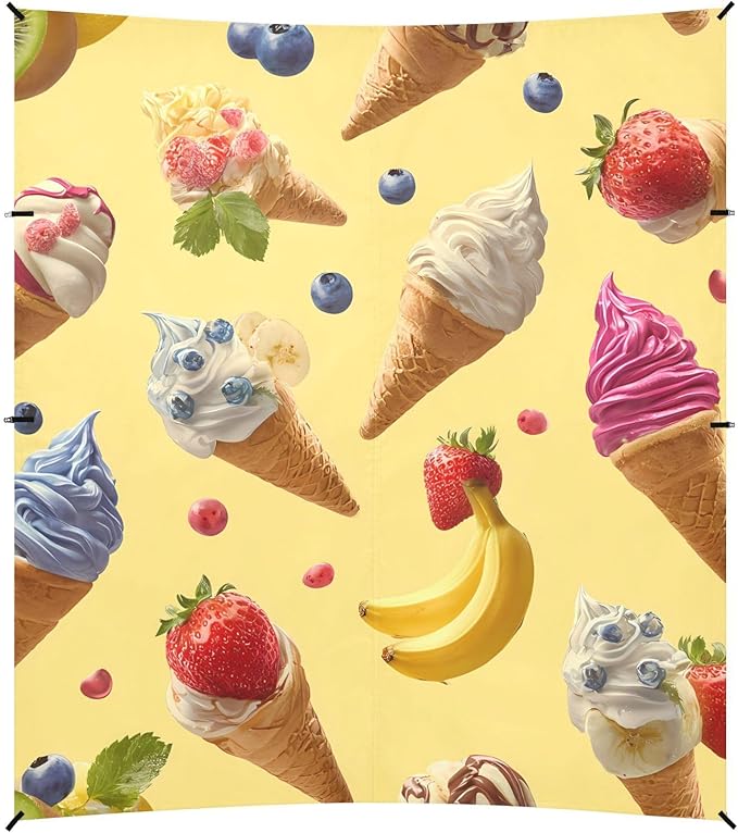 ALAZA Ice Cream Banana Strawberry Pattern Beach Tent Sun Shelter Portable Canopy Sunshade for Outdoor Camping Picnics Backyard Fun 10x9 ft