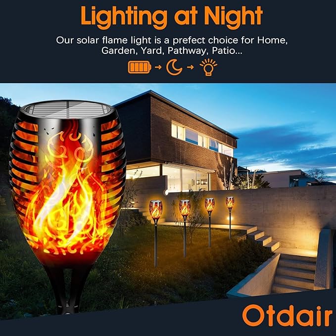 Otdair 96 LED Solar Lights Outdoor Upgraded 6 Pack 43 Tall &amp Super Larger Size Waterproof Tiki Torches for Outside 2200mAh Solar Solar Torch Light with Flickering Flame for Path Yard Garden
