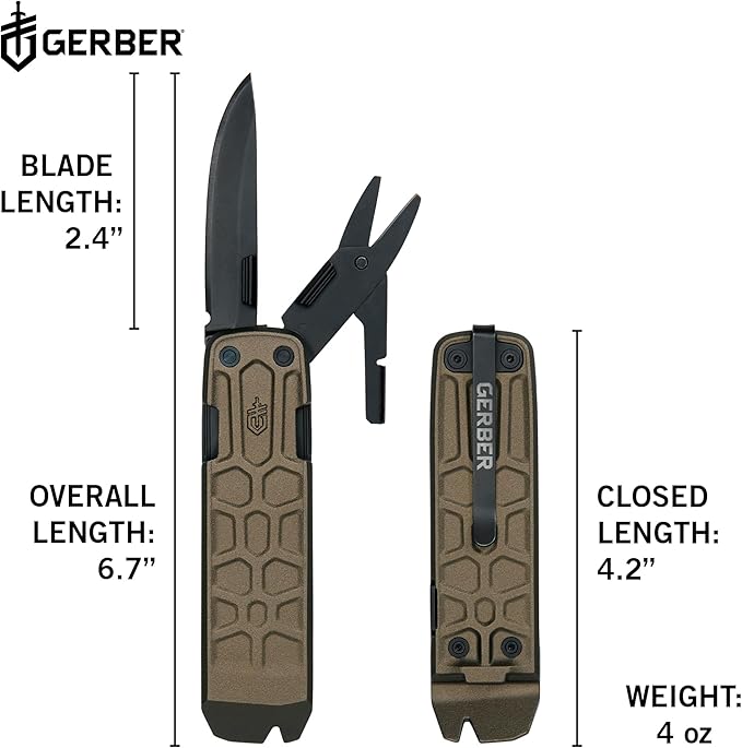 Gerber Gear Lockdown Slim Pry 7-in-1 Keychain Multitool Compact EDC Mini Pocket Knife with Pry Bar Burnt Bronze