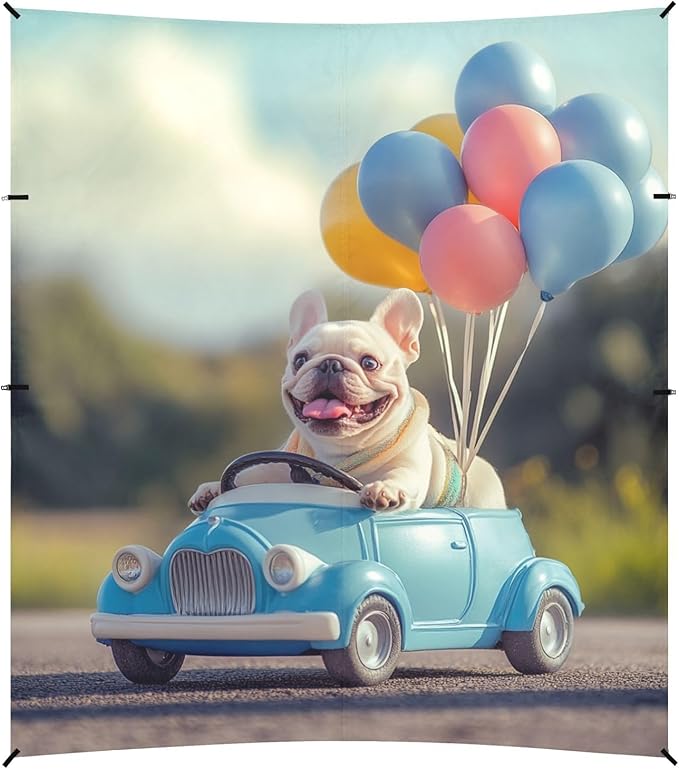 ALAZA French Bulldog Driving Car with Balloons Dog Beach Tent Sun Shelter Portable Canopy Sunshade for Outdoor Camping Picnics Backyard Fun 10x9 ft