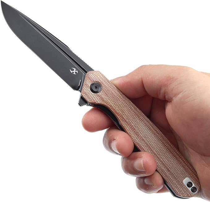 KANSEPT Qilin Pocket Knife 3.24'' Blackwash 154CM Sharp Blade Brown Micarta Handle for Edc Flipper and Liner Lock with Double-Sided Clip Men Camping Survival Folding Knives T1047A3