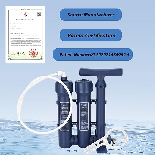 Emergency Water Filter Large Water Filtration System Survival - Hand Pump Water Filter High Volume Water Purifier Camping 3 Stage Water Filtration System Outdoor Portable Group Military Grade