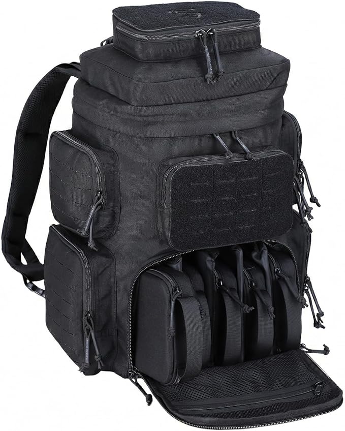 MGFLASHFORCE Tactical Range Backpack for handgunsLaser-Cutting Modular Gun Backpack with 5 Pistol Cases for Hunting and Shooting