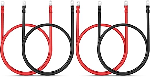Litime 4AWG Battery Cables Set 1.5FT 4 Gauge Wire with M8 Lugs(Both end) for Battery Banks Inverters MPPT DC-DC System Oxygen-Free Copper Wire for RVs Boats Golf Carts Solar Systems (Pack of 2)