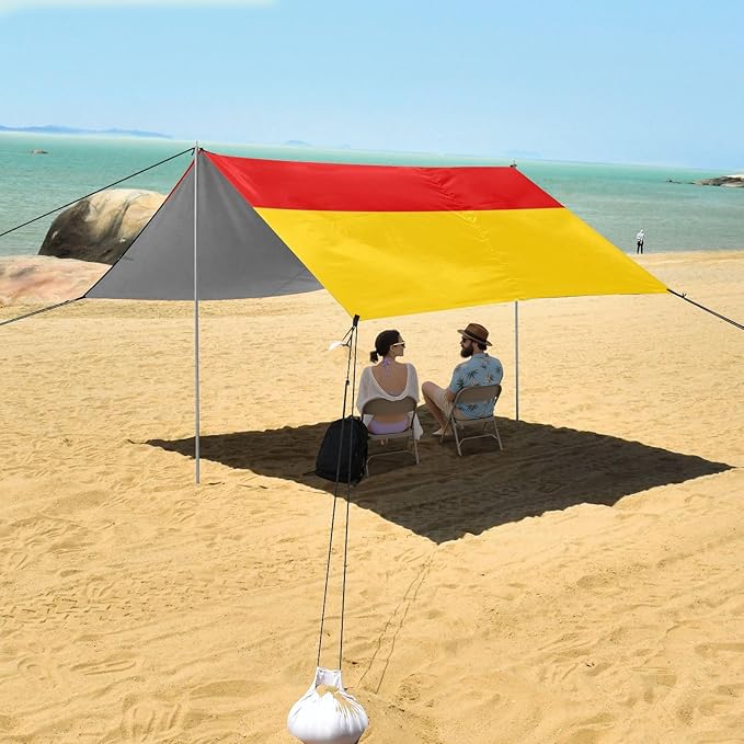 Flag Beach Tent &amp Canopy UPF50+ Easy Setup Shade Sun Shelter with Sandbags &amp Sand Shovel for Camping Picnics Backyard &amp Fishing