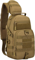 Tactical EDC Sling Bag Military Shoulder Backpack for Men Women Molle Chest Assault Pack Outdoor Crossbody Daypack (Brown)