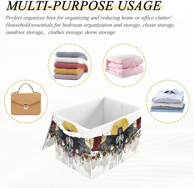 AIXIWAWA Lidded Storage Cube (Gothic Skull Pattern) Fabric Foldable Closet Bins with Flip Lid and Handles Organizer Basket Container 16.5 x 12.6 x 11.8 IN
