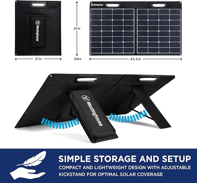 Westinghouse Portable 100W Solar Panel for Portable Power Stations iPhone iPad Tablets Laptop with QC 3.0 USB and USB-C ports DC Output for Outdoors Camping RVs and Travel