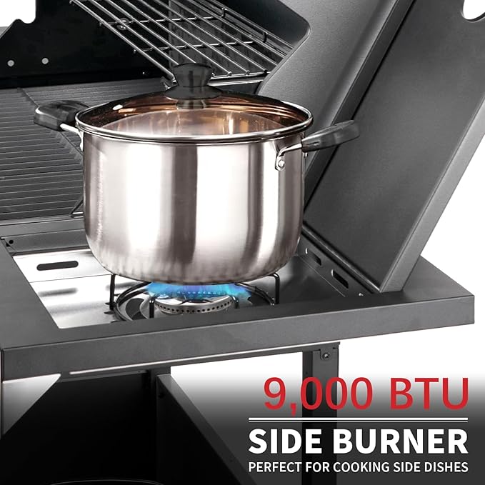 Kendane 4-Burner Propane Gas BBQ Grill with Side Burner Barbecue Gas Grill with Enameled Cast Iron Grates for Outdoor Patio Garden Barbecue 53000 BTU Stainless Steel Grill Cover included