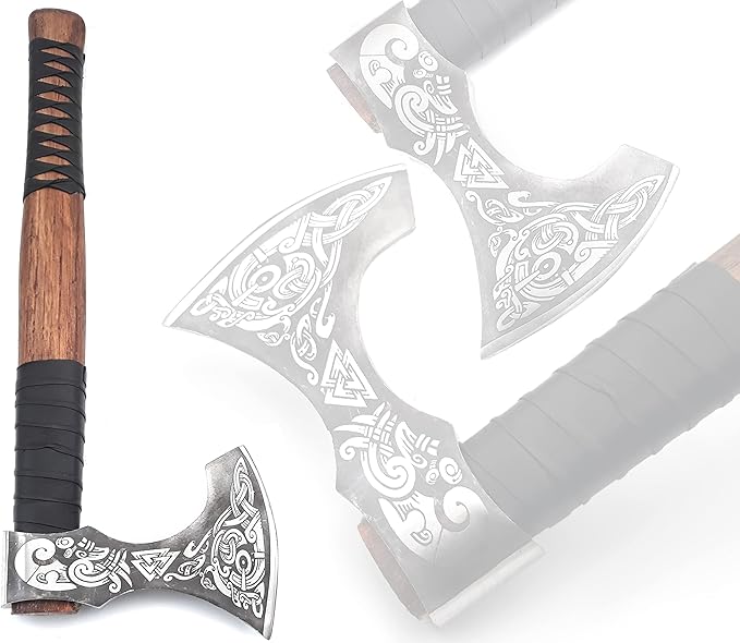 Viking Axe – 19 Inch Rosewood Handle Camping with Leather Sheath Throwing Axes and Tomahawks Wood Splitting Axe Bushcraft - Gift for Father’s Day Husband (Erik) BLACK