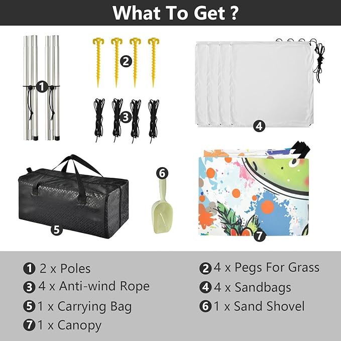 Funny Dinosaur1 Beach Tent &amp Canopy UPF50+ Protection Easy Setup Large Portable Sun Shelter with Sturdy Poles Sandbags and Shovel for Camping Fishing Backyard Fun