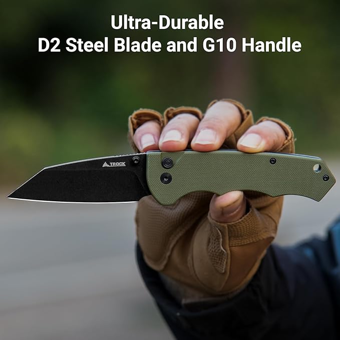 Pocket Knife - 3.39 EDC Knife D2 Blade Black Stonewashed Finish Folding Knife - G10 Handle with Thumb Stud - Pocket Knife for Men Women - Camping Hiking Survival Knife