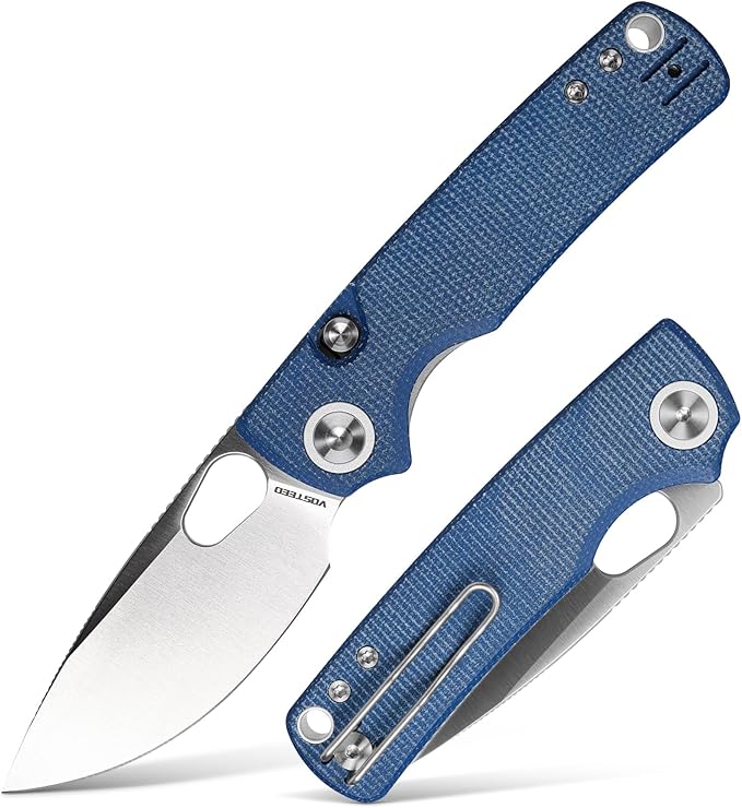Vosteed Porcupine EDC Pocket Knife Lightweight Folding knife - 2.99 14C28N Steel Blade Thumb hole Blue Micarta Handle Top Liner Lock Knives for Camping Survival - A2605