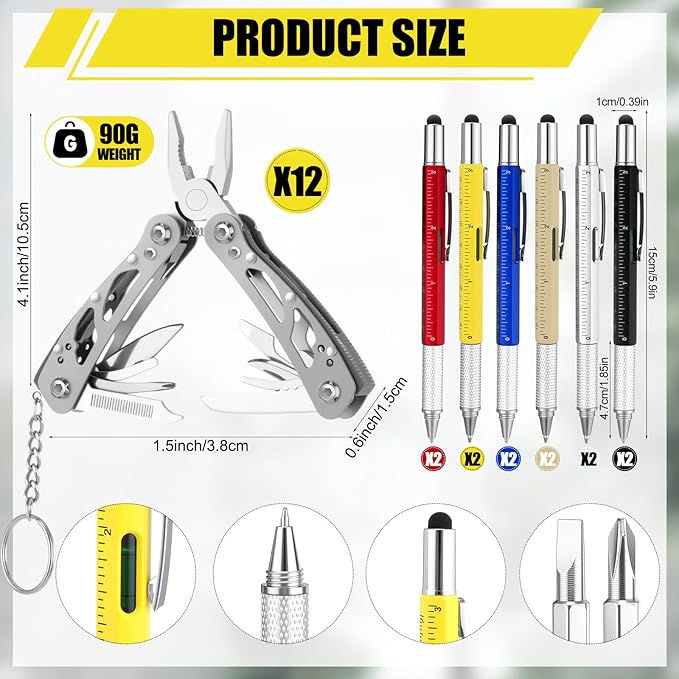 Copkim 24 Pieces Multitool Bulk Fathers Gifts 12 Pcs 6 in 1 Multi Tool Pen 12 Pcs Outdoor Stainless Steel Multitool Pliers Pocket Knife Bottle Opener Screwdriver for Survival Camping(Grey)