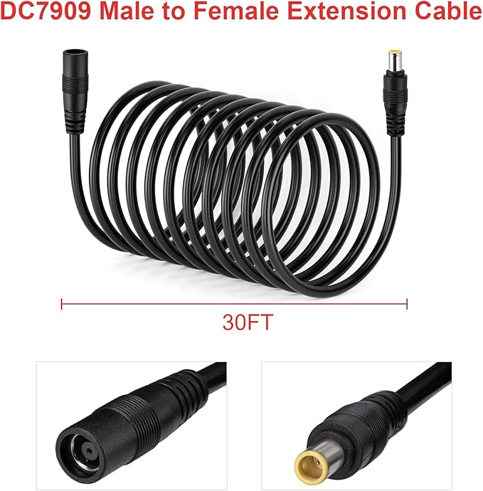 DC Power Extension Cable 14AWG 30FT 8mm Male to Female Extension Cord Compatible with Solar Panel Portable Power Stations