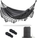 JoyView Boho Macrame Double Hammock with Hanging Ropes &amp Elegant Tassels 86.6x59 Portable Cotton Hammock for Patio Backyard Porch 450LBS Weight Capacity Perfect for Outdoor/Indoor - Dark Grey
