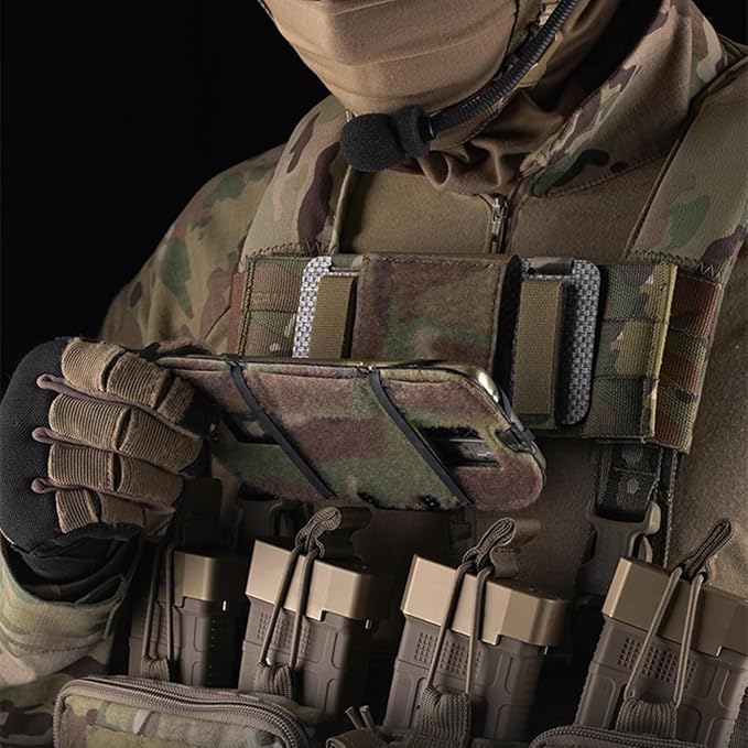 Let Me Be Airsoft Plate Carrier Molle Phone Carrier Outdoor Lightweight Navigation BoardWide Angle Foldable Phone Holder Chest Rig Hovering Mount Tactical Vest Accessory (Camouflage)