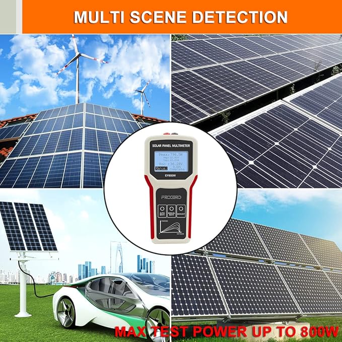 FrogBro Solar Panel Tester Photovoltaic Multimeter Upgrade EY800W with Ultra Clear LCD Smart MPPT Open Circuit Voltage Troubleshooting Utility Tool for Solar PV Testing (LCD 800W)