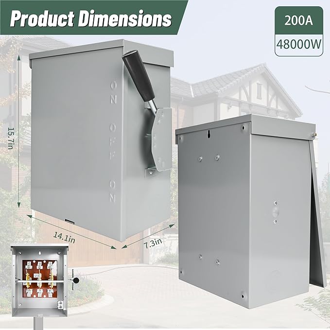 200-Amp Generator Transfer Switch 3 Pole 120/240V Manual Transfer Switch for Home Generator 48000 W Heavy Duty Double-Throw Power for Outdoor＆Indoor Meeting NEMA 3R Standards