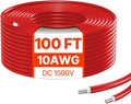 VEVOR 100FT Solar Panel Wire 10AWG Tinned Copper PV Cable 6mm² IP67 Waterproof XLPE Insulation Outdoor Extension Cord for RV Boat Home Solar Red