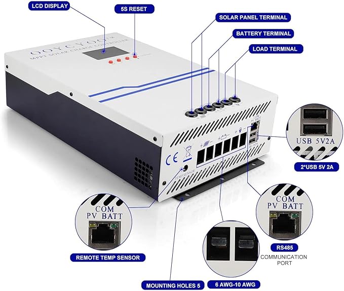 100 Amp MPPT Solar Charge Controller 48V 36V 24V 12V AutoPV 150V Max Input Solar Panel  100A Solar Panel Regulator Max Input Power 5000W for AGM Sealed Gel Flooded Lithium Battery
