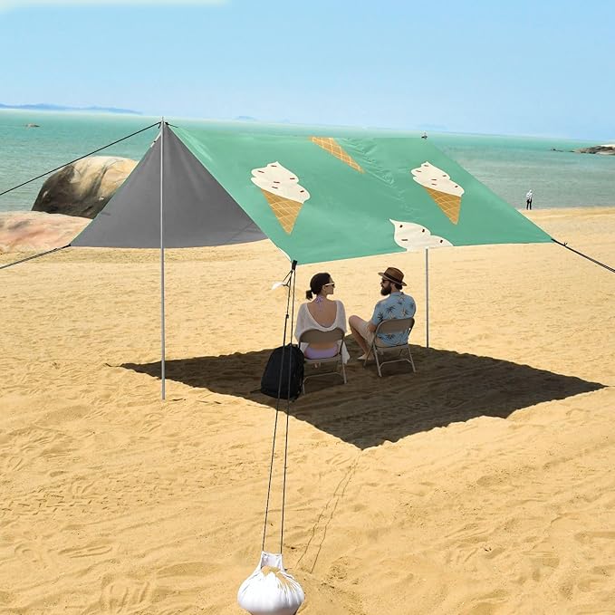 ALAZA Turquoise Ice Cream Cones Pattern Beach Tent Sun Shelter Portable Canopy Sunshade for Outdoor Camping Picnics Backyard Fun 10x9 ft