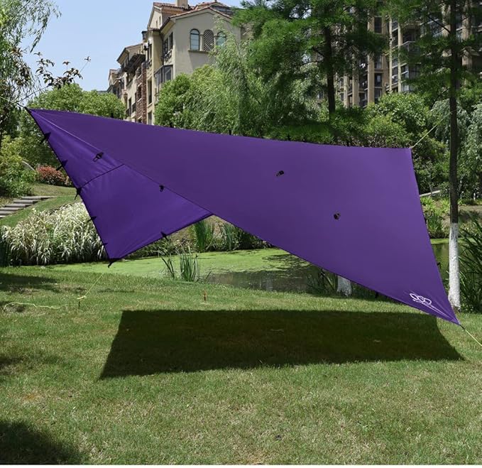 Gold Armour Rainfly Tarp Hammock Premium 14.7ft/12ft/10ft/8ft Rain Fly Cover Waterproof Ultralight Camping Shelter Canopy Survival Equipment Gear Camping Tent Accessories (Purple 10ft x 10ft)