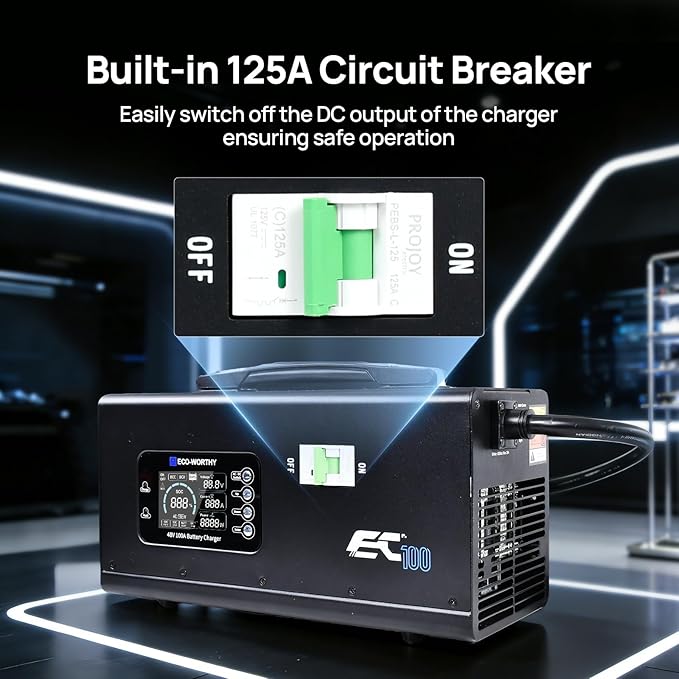 ECO-WORTHY 48V 100A Battery Charger for LiFePO4 Suitable for 120/240V Generators Fast Charging Compatible with ECO-WORTHY 48V 100Ah Server Rack Battery 2-100A Current Adjustable