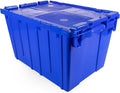 IDL Packaging 14-Gallon Industrial Plastic Tote with Hinged Lids Blue Pack of 1 - Heavy-Duty Large 22L x 15W x 12H Container for Warehouses Garages and Home Storage