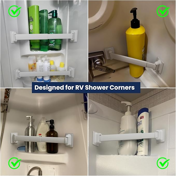 Adjustable RV Shower Corner Storage Bar- Durable Aluminum RV Corner Caddy for Shower Organization- Essential RV Bathroom Accessory- 3 Packs