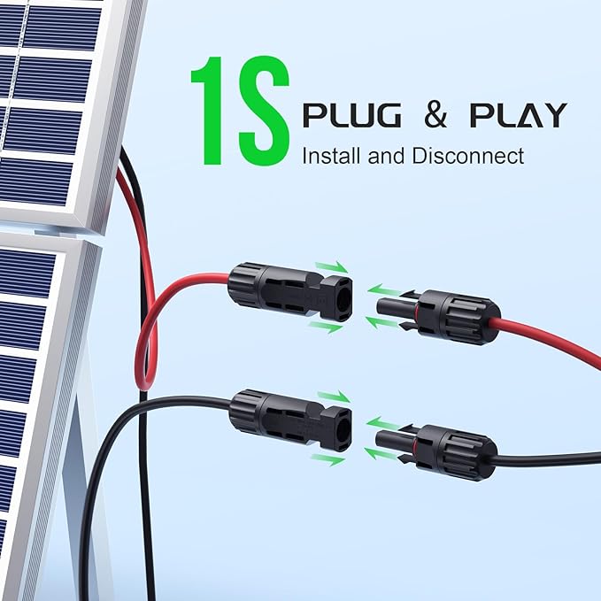 Bateria Power Y-Branch Solar Connectors 21FT 10AWG Extension Cable Solar Cable Parallel Adaptor Solar Panel Wire in Pair with Female and Male Connectors for Solar Panel (1*M/FF+1*F/MM)
