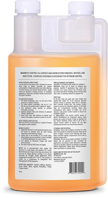 Mammoth Control - Concentrated Miticide Fungicide and Insecticide - Made with Thyme Oil (500 ml)