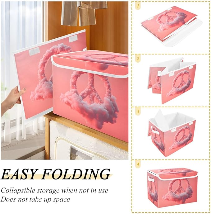 Storage Cube with Lid Peace Sign Cloud Print 16.5×12.6×11.8 IN 1 Pack Collapsible Large Capacity Foldable Storage Basket Bin Organizer