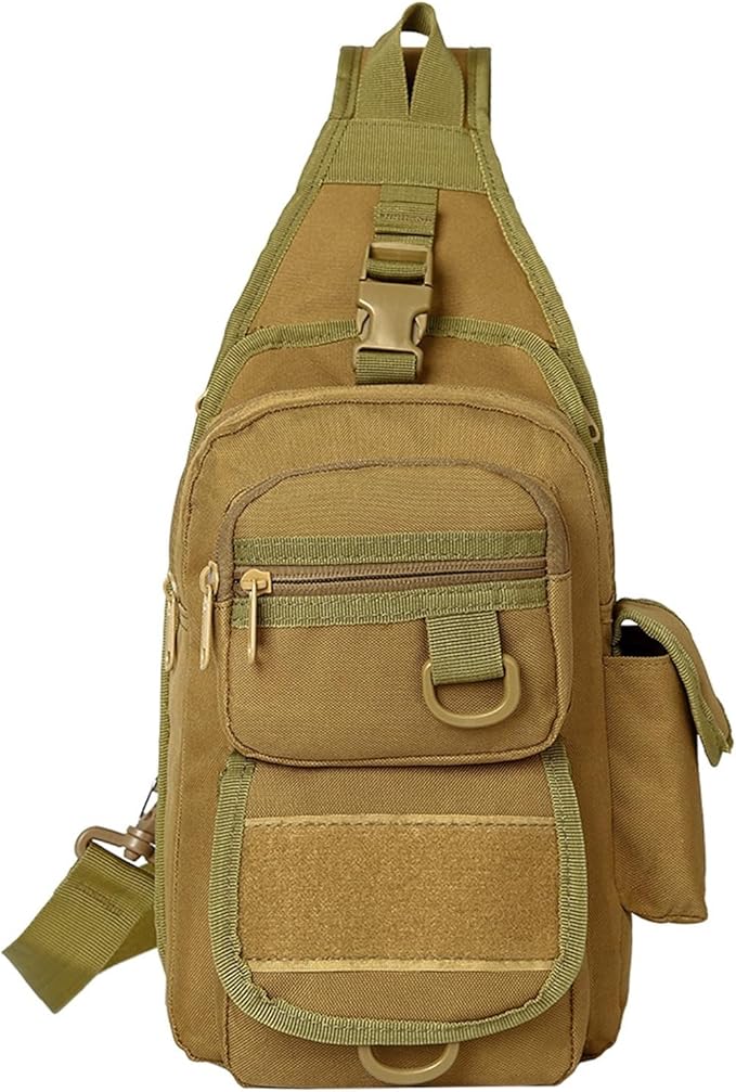 Tactical Chest Pack Military Molle Bag Men's Outdoor Sling Crossbody Bag(Camel)