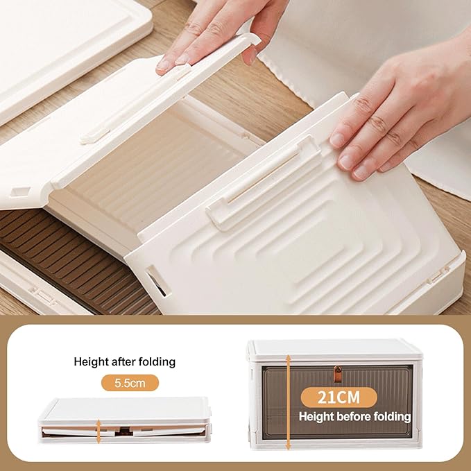 Ergocar Foldable Storage Boxes Transparent Plastic Storage Boxes with Lid Stackable Large Capacity Organiser Thick and Durable for Bedroom Wardrobe Office Garage