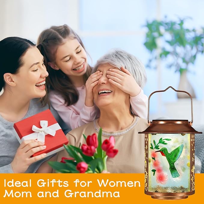 Solar Lanterns Outdoor WaterproofBirthday Gifts for Women Mom Grandma Garden DecorHanging Solar Lights Wall Mount Decorations for YardFront PorchPatioLawn Pathway Landscape(Hummingbird)