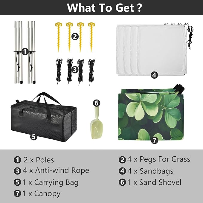 St Patrick's Day Clovers Beach Tent Sun Shelter Set UPF50+ UV Protection 10.5 x 9.19 FT Camping Shade Canopy with Sandbags Sand Anchors Carrying Bag and Others