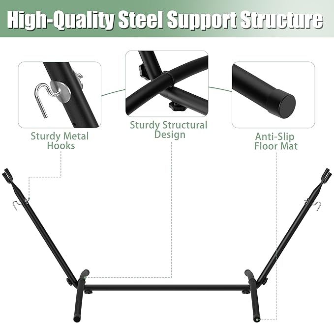 Double Hammock with Freestanding Steel Stand Portable &amp Easy Setup 550lb Capacity Heavy Duty for Patio GardenBackyard Camping Indoor &amp Outdoor - Includes Carry Bag (Blue Stripe)