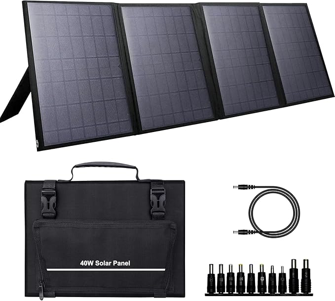 Portable Solar Panel 40W Foldable Solar Charger for Outdoor Solar Power Station Generator Adjustable Kickstand10 in 1 ConnectorsDC to DC CableUSB QC3.0 Output for Camping RV Road Trip Adventure