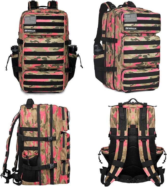 Military Tactical Backpack 55L for Men &amp Women Bug Out Bag Assault pack Molle Daypack Hiking Trekking Rucksack (Pink camouflage)